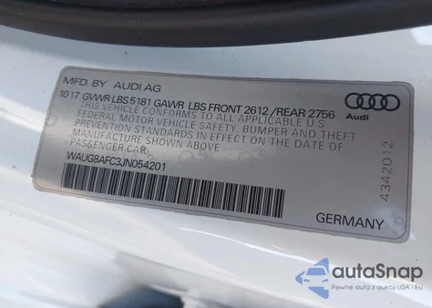 2018 Audi A6 2.0T Premium from USA, damaged, VIN WAUG8AFC3JN054201